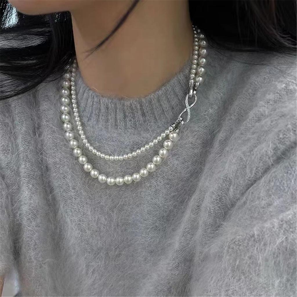 Tooxika Luxury Elegant Temperament 8 Word Ring Buckle Detachable Multi-wearing Pearl Necklace Collarbone Chain Jumper Chain