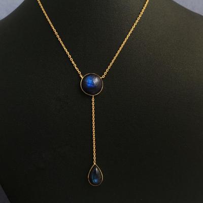 Yellow Gold Plated 925 Sterling Silver Handmade Jewelry Labradorite Women Necklace