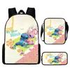 Lilo Stitch Kids Waterproof Backpack Set Oxford School Bag With Pencil Case For Elementary Students
