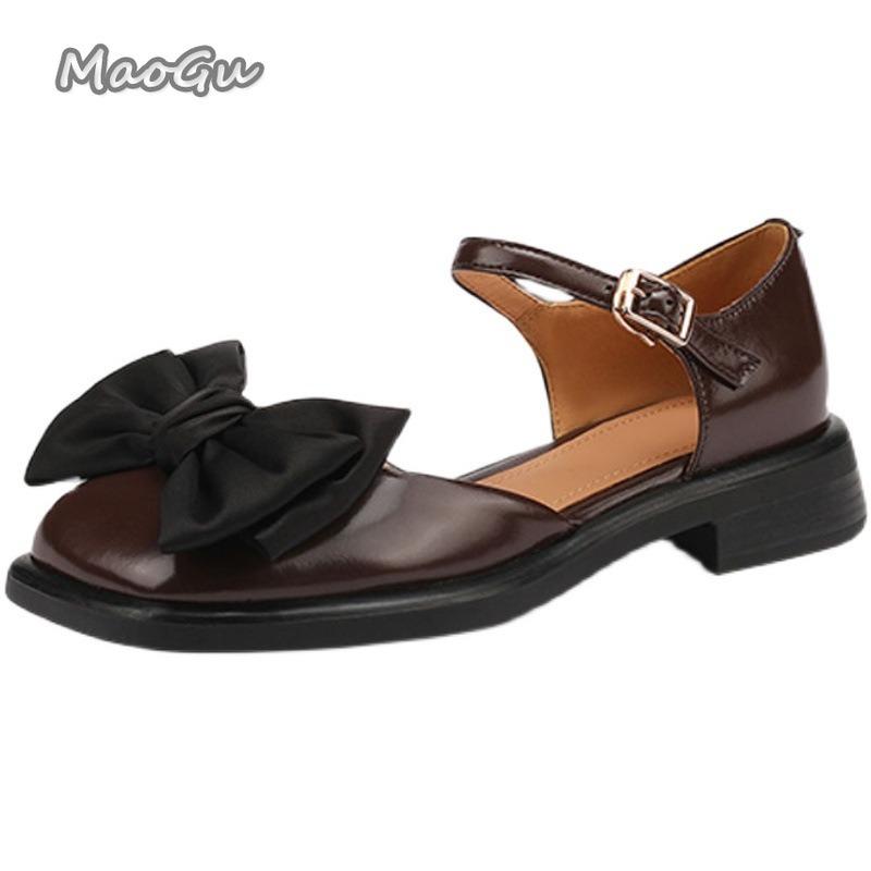 Fashion Spring Summer Mid Heel Sandals Women's New 2025 Head Cover Pumps French Style Bowknot Mary Jane Shoes Zapatos Para Mujer Size39