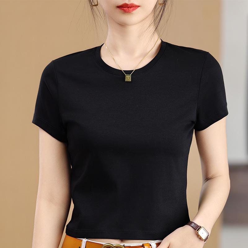 

Женская приталенная футболка из мерсеризованного хлопка в стиле 80-х с короткими рукавами Large чёрный