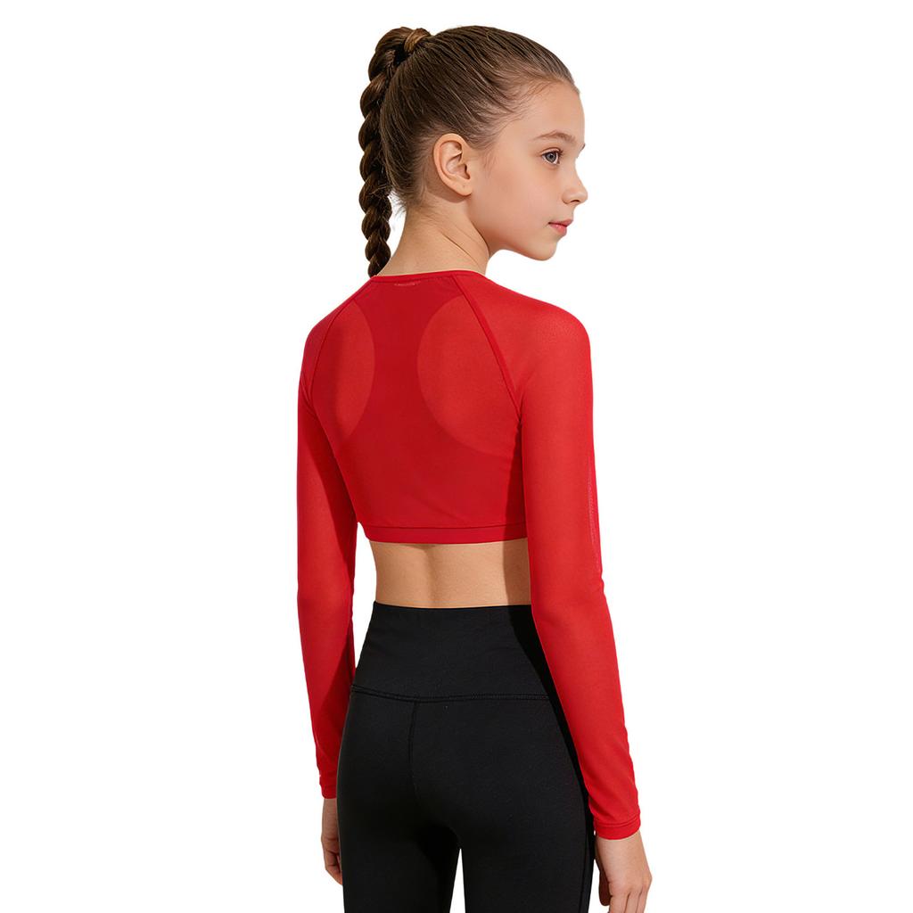 Top Sportivi Hip Hop Dance per Bambine e Ragazze, Manica Lunga, Rete, Crop Top con Gilet Integrato per Yoga, Allenamento, Corsa, Abbigliamento Attivo