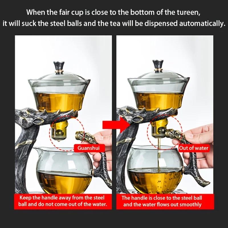 1 Set Silvery Deer Glass Automatic Tea Set Lazy Tea Set Semi-automatic Drip Glass Teapot Magnetic Water Diversion Teapot With 6