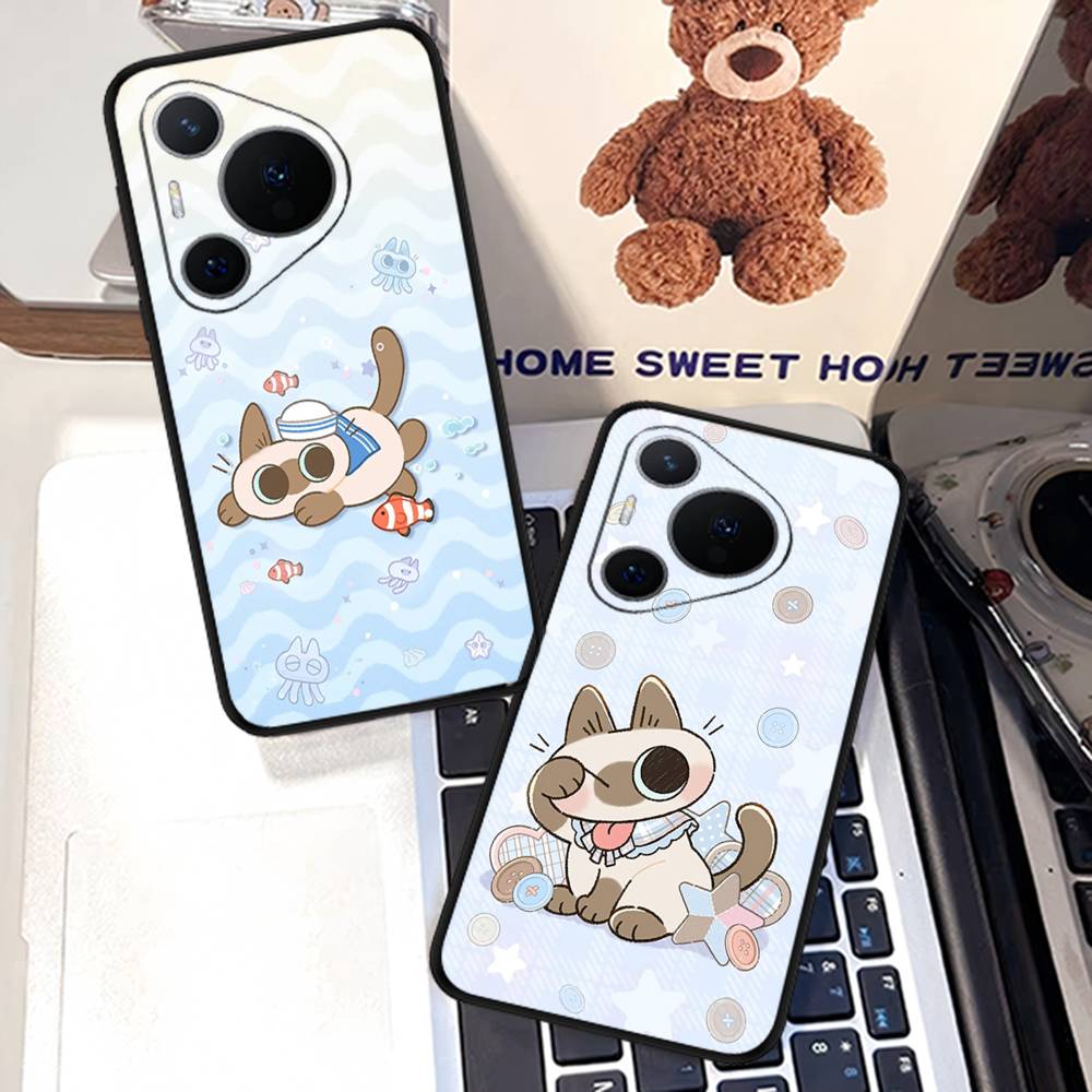 Cartoon Siamese Cat Couple Phone Case For Huawei P 8 9 10 20 30 40 50 Pro Lite Psmart Honor 10 Lite 70 Mate 20lite