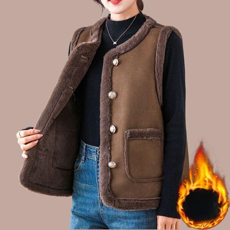 Fashionable Velvet Thickened Warm Vest Outer Waistcoat Fur One-Piece Vest for Women