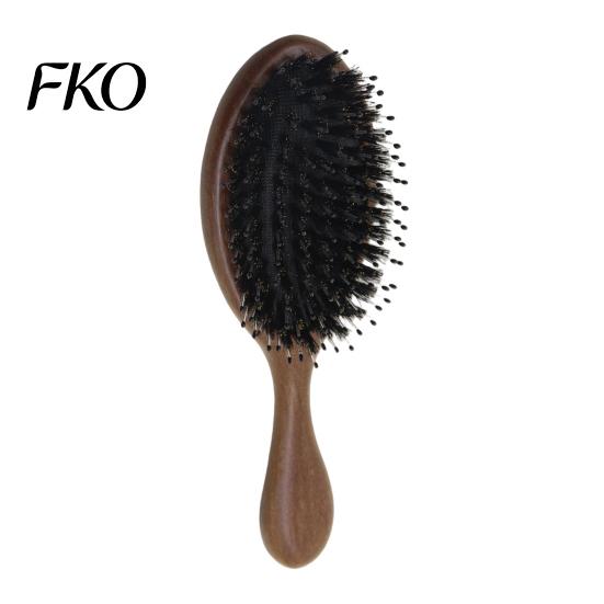 Tangle Remover Brush Air Cushion Hair with Wooden Handle, Gentle Scalp Massage Boar Hairbrush Bristles Brush, Anti-static Detangling Paddle Round