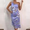 European and American Foreign Trade Cross-border Special Supply, Elegant One-shoulder Floral Dress, Summer New Women's Backless Medium and Long Dress