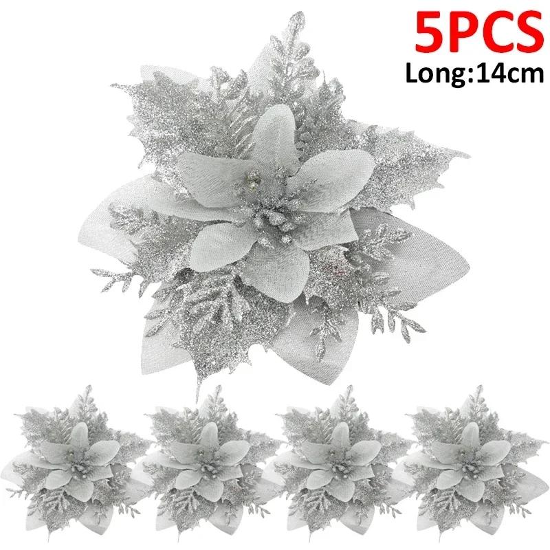 Glitzer Künstliche Blumen Weihnachten Floral Mit Clips Weihnachtsbaum Hängende Ornamente Kunstblume Für Neujahrsparty Deko Geschenke
