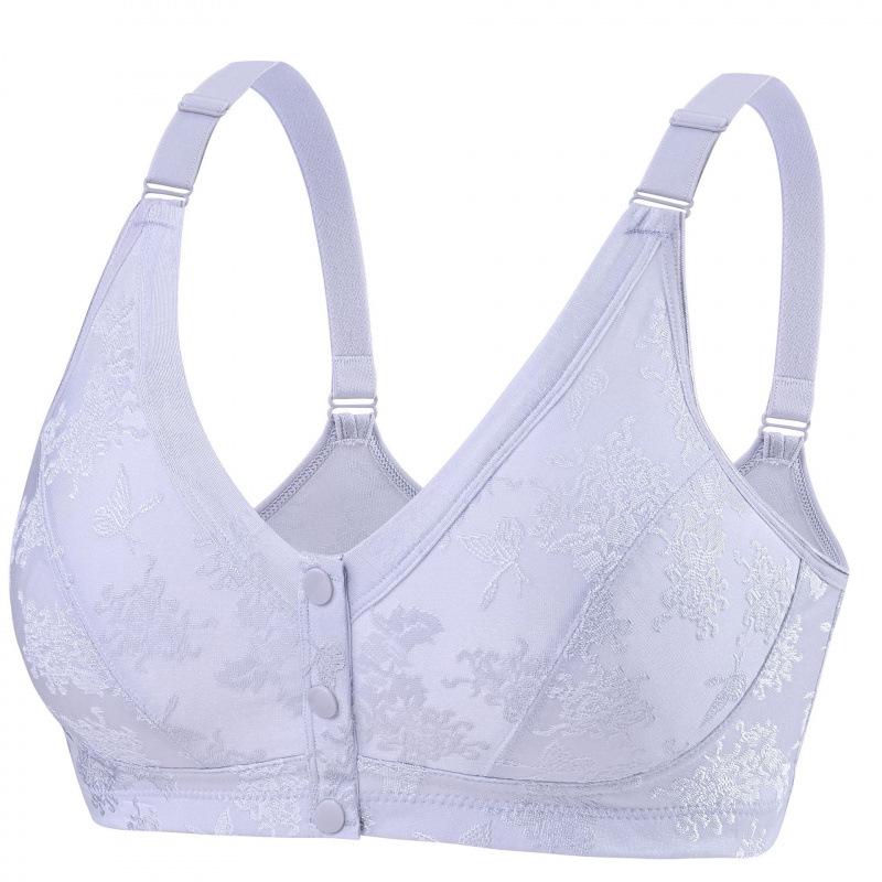 Chinese Style Satin Jacquard Front-Closure Wire-Free Bra for Middle-Aged and Elderly Women 95B