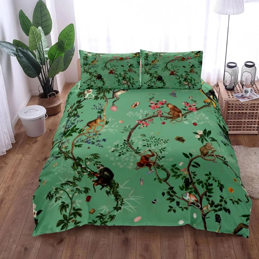 

Комплект постельного белья Green Safari Monkeys King Queen Double Full Twin Single Size (135x200cm)