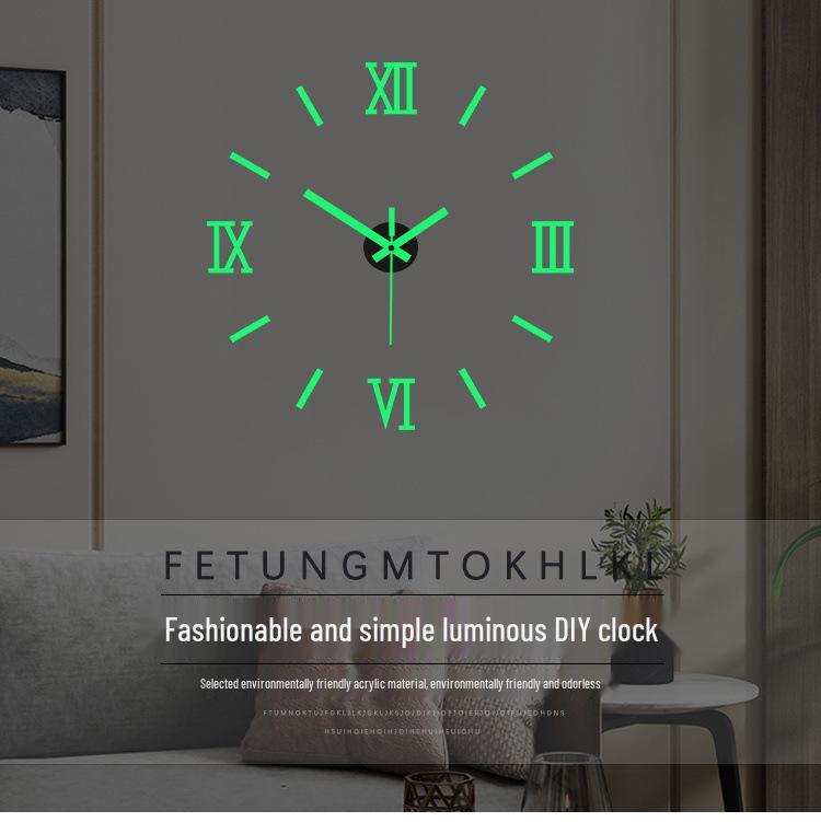 Minimalistické DIY tiché nástěnné hodiny se svítící dekorativní nálepkou