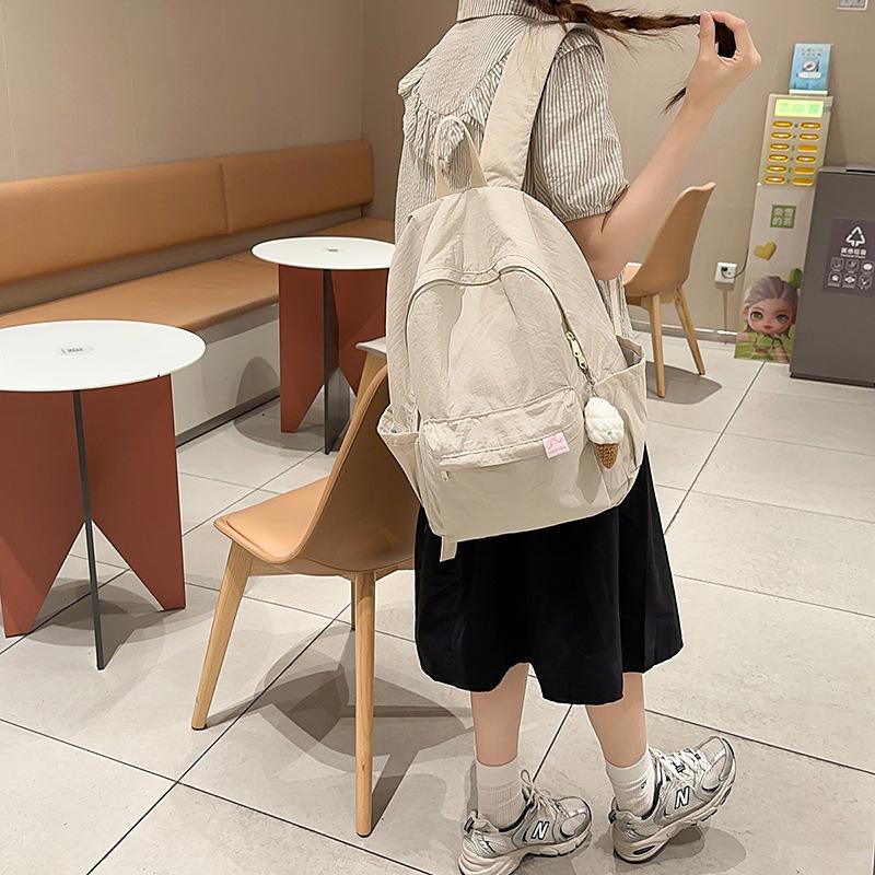 Schoolbag Lightweight Simple Solid Color School Bag Female College Student Travel Backpack High School Girls College Style Outdoor Travel Backpack