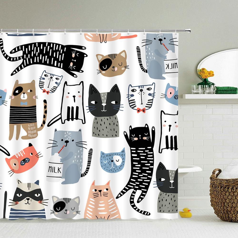 Funny Animal Print Shower Curtain Cute Cartoon Animal Bath Curtain For Bathroom Bathtub Bathing Cover Shower Curtains Home Decor