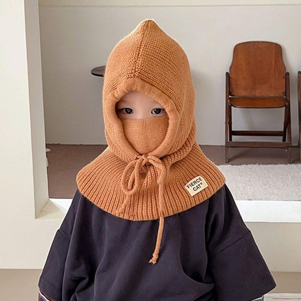 One-piece Baby Balaclava Hat Ears Neck Knitted Cap Fashion Scarf Mask Hats  Children