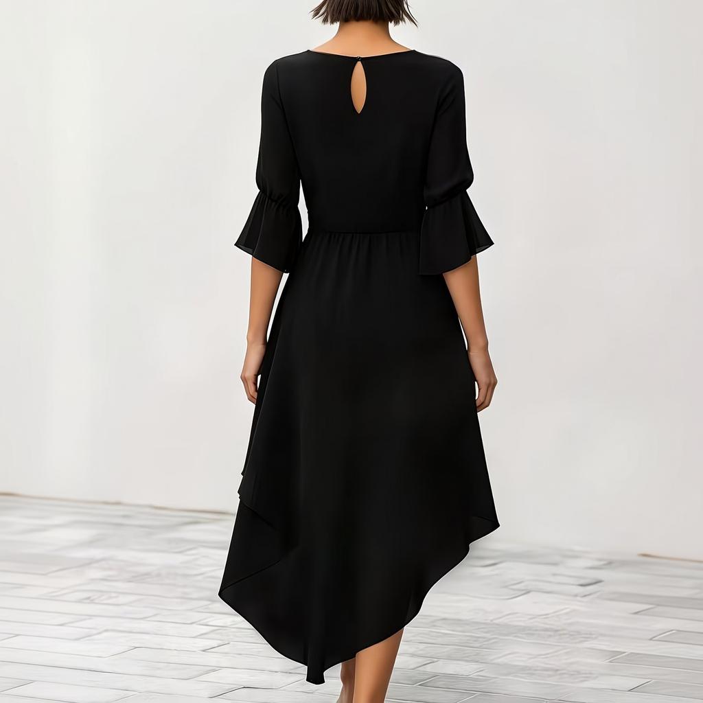 Women's Three-Quarter Sleeve Ruffle Hem Irregular Party Dress