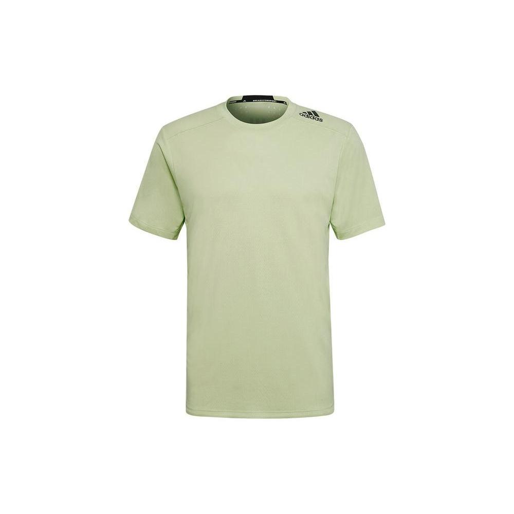 Men s adidas Solid Color Logo Printing Round Neck Short Sleeve Green T-Shirt HC4248 M