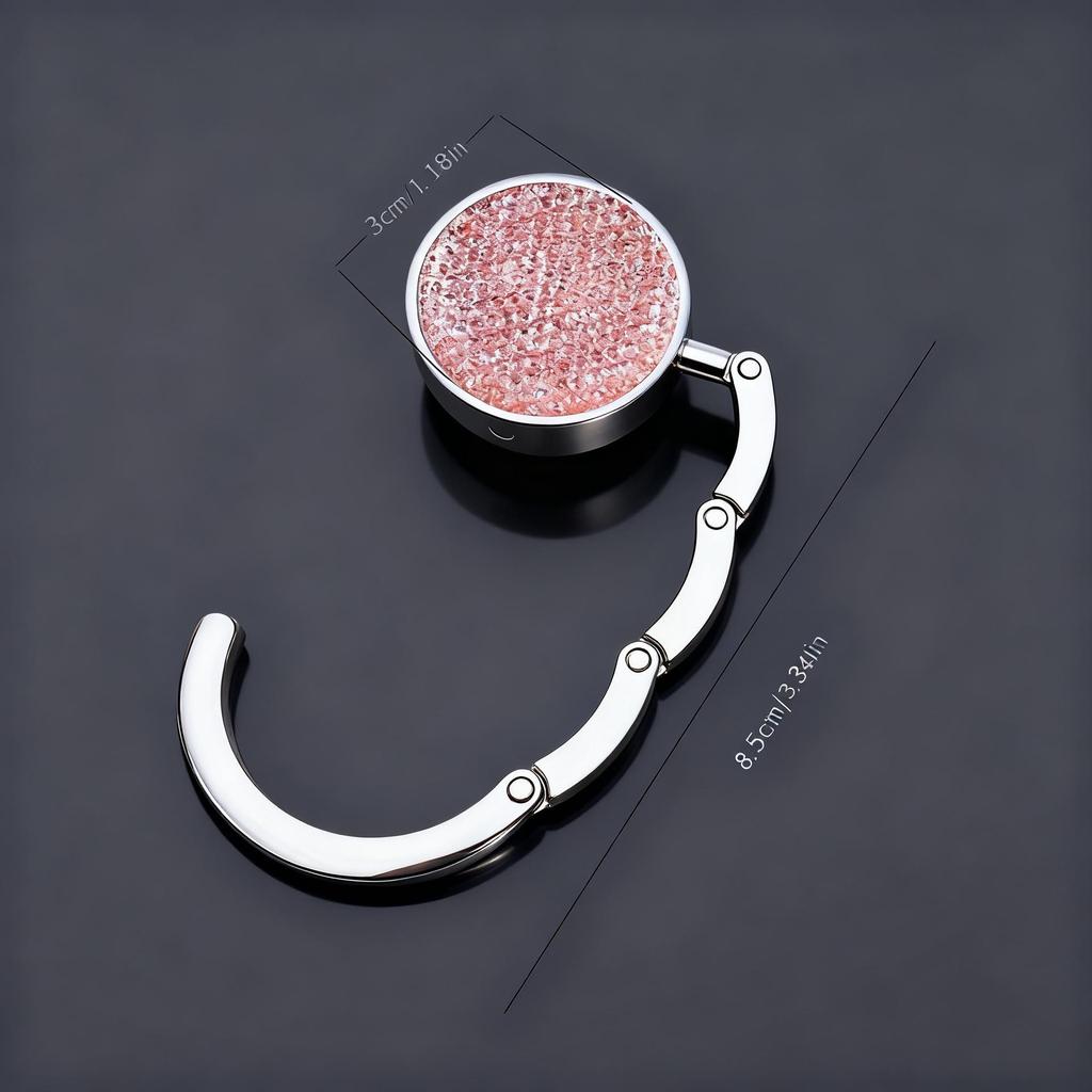 Round Rhinestone Folding Handbag Hook - Elegant Metal Purse Hanger