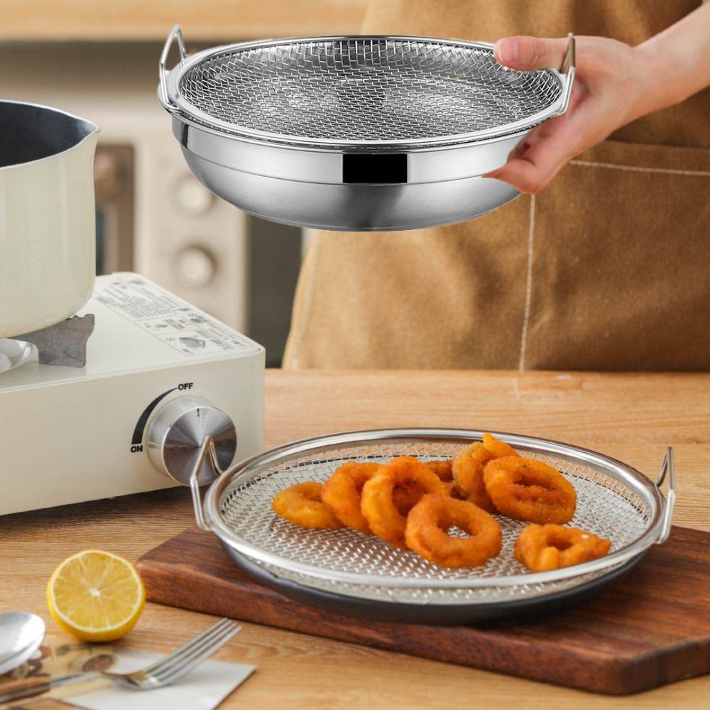 Mesh Tempura Drip Pan Rust-proof Air Fryer Drain Basket Steaming Rack Oil Strainer Tray  Snack