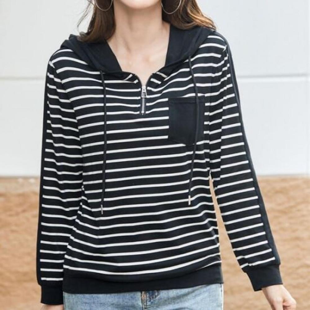 Navava Men S NT2988 STriped Zip PoinT Hoodie Long Sleeve T ShirT