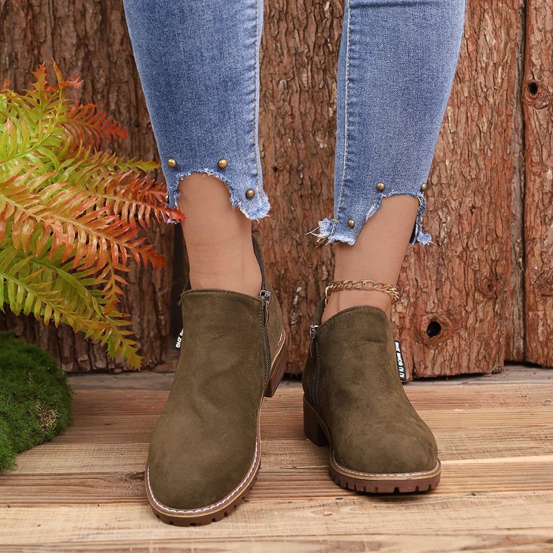 Stivaletti alla Caviglia alla Moda in Camoscio con Cerniera Laterale Primavera e Autunno Punta Rotonda Tacco Grosso Alla Moda Adatti per Scarpe da Donna di Taglia Grande
