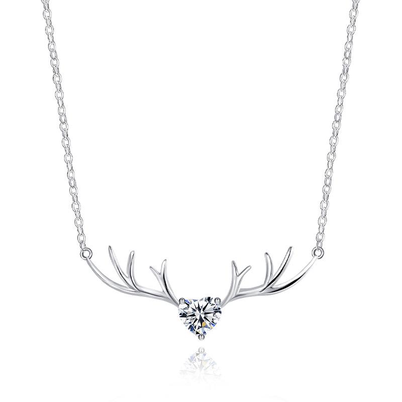 

Korean Style S925 Sterling Silver Reindeer Antler Necklace - Cute Christmas Pendant Clavicle Chain S925 Sterling Silver