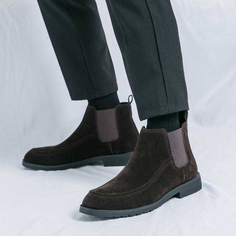 Fashion High End Brand Men's Chelsea Boots Thick Soled High Top Formal Shoes Versatile for Banquets Commuting Men's Leather Casual Shoes