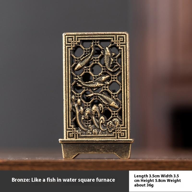 Antique Incense Burner Buddhist Hollow Incenses Holder With Cover Chinese Ancient Mini Censer Ornaments Home Office Decoration