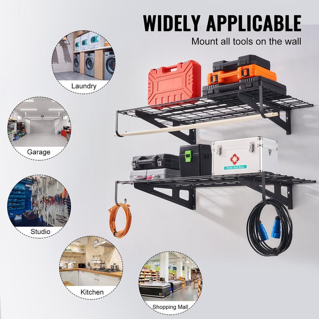 Garagen-Lagerregale, 2er-Pack, 4 x 2 Fuß Robuste Wandmontage-Garagenregale, 500 lbs Tragfähigkeit(Gesamt) Garagen-Lagerregal Schweberegale,