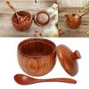 Wood Spice Pot Sugar Bowl Salt Pepper Seasoning Box with Spoon and Lid Kitchen Tool
