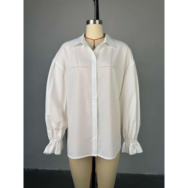 

Western Style New Loose Plus size Lapel Lantern Sleeve Long sleeve Shirts Women Top Loose Shirt Top White L