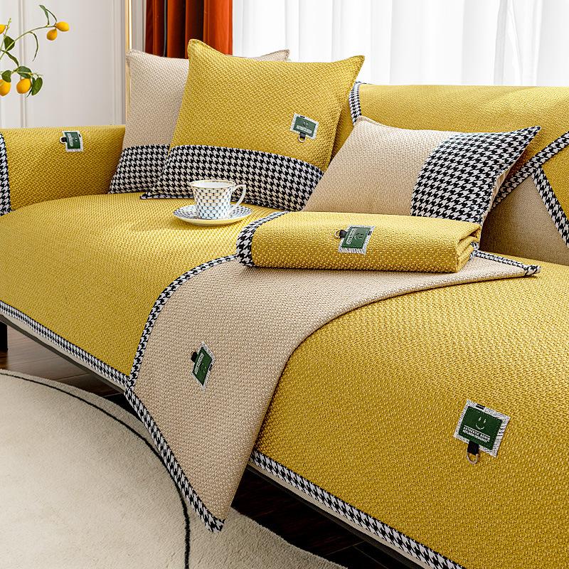 Cotton Linen Four Seasons Universal Couch Covers Solid  Decor Sofa Cushion Living Room Home Non-slip Sofas Cushion Plaid Hemming