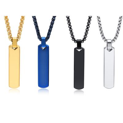 Engraved Jewelry Simple Pendant Stainless Steel Three-Dimensional Rectangular Strip Geometric Necklace Men'S Jewelry Pn-1676