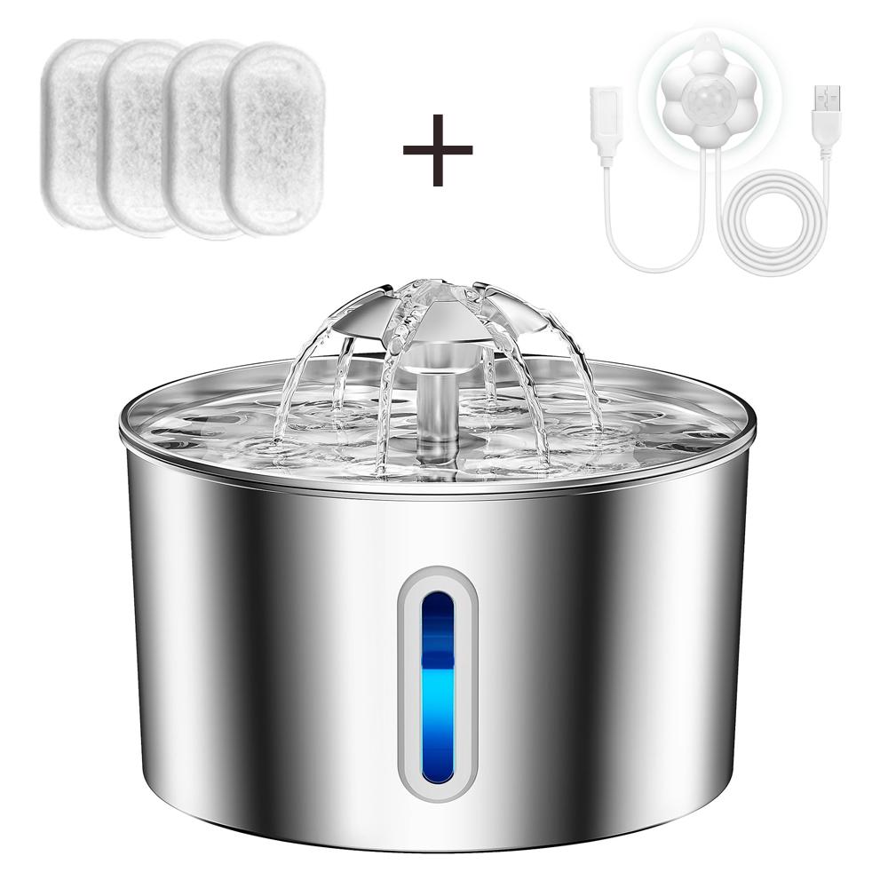 2.2L Stainless Steel Pet Water Dispenser with Dual Outlet Mode and Flower Outlet Design Makes Pets Enjoy Drinking Water More