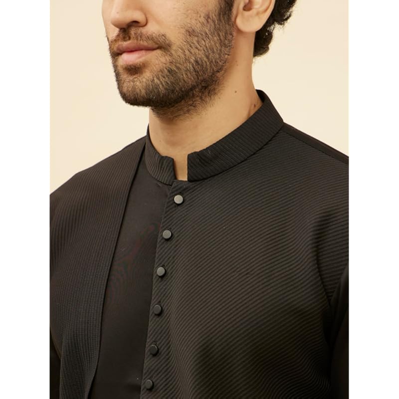Manyavar Men's Kohl Black Textured Kurta (L)