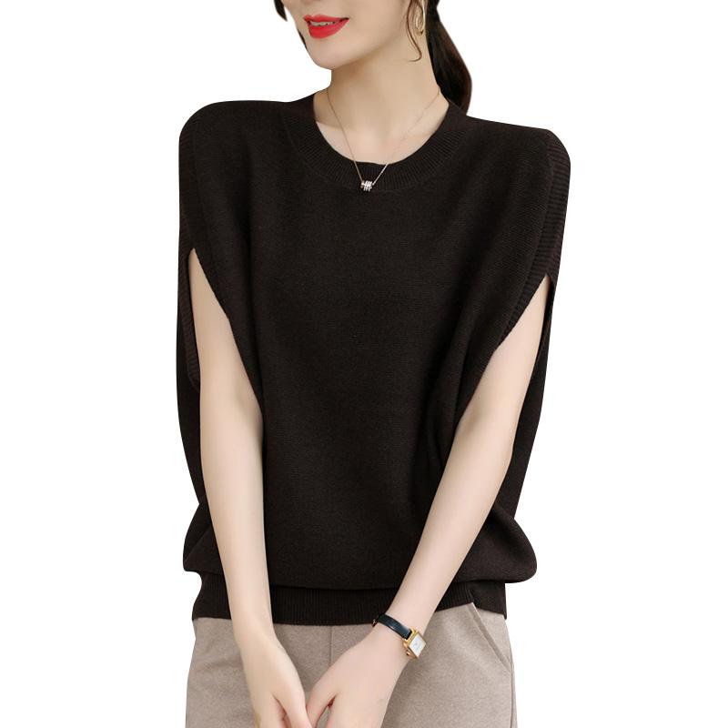 

ZANZEA Женская повседневная блузка с круглым вырезом и коротким рукавом чёрный