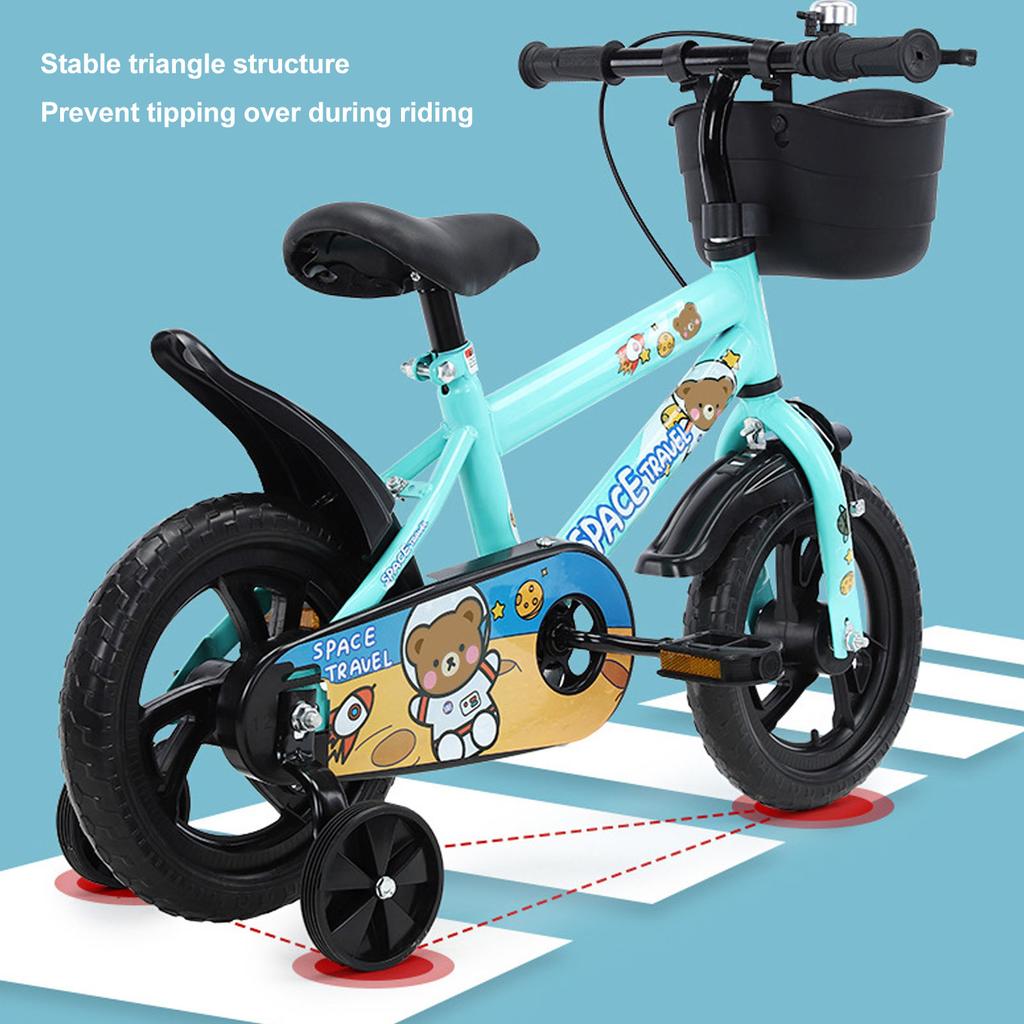 12 Inch Kids Bike Stable Riding High Carbon Steel Frame Baby Bicycle with Training Wheels for 2‑6 Years Old Children Green