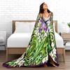 Floral Pattern Blanket with Purple Irises and Green Leaves Decor Blanket, Suitable for Use In the Bedroom, Living Room, On the Sofa