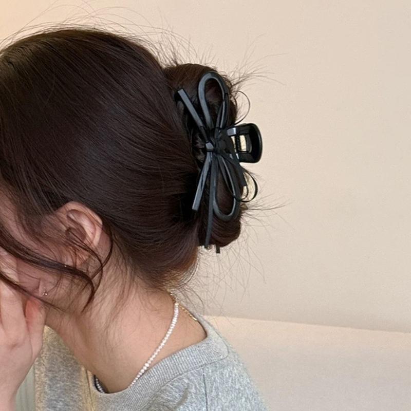 Lightweight Ergonomic Hair Claw Clip With Ribbon Bows Practical Acrylic Hairpin Hair Ornament For Office School Styling