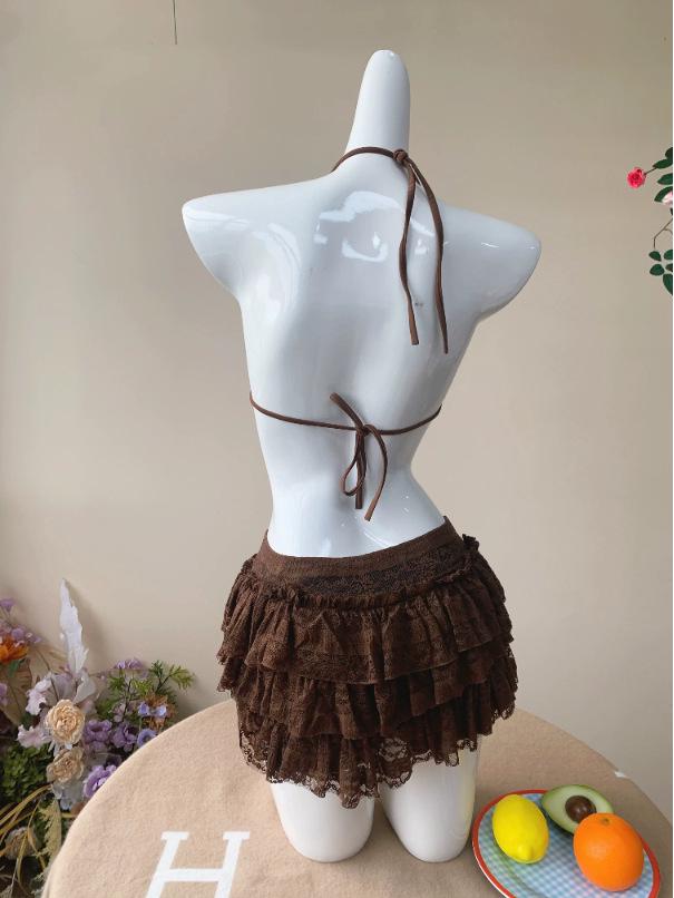 Women's Three-Piece Bikini Set with Long Sleeve Sun Protection and Cake Skirt