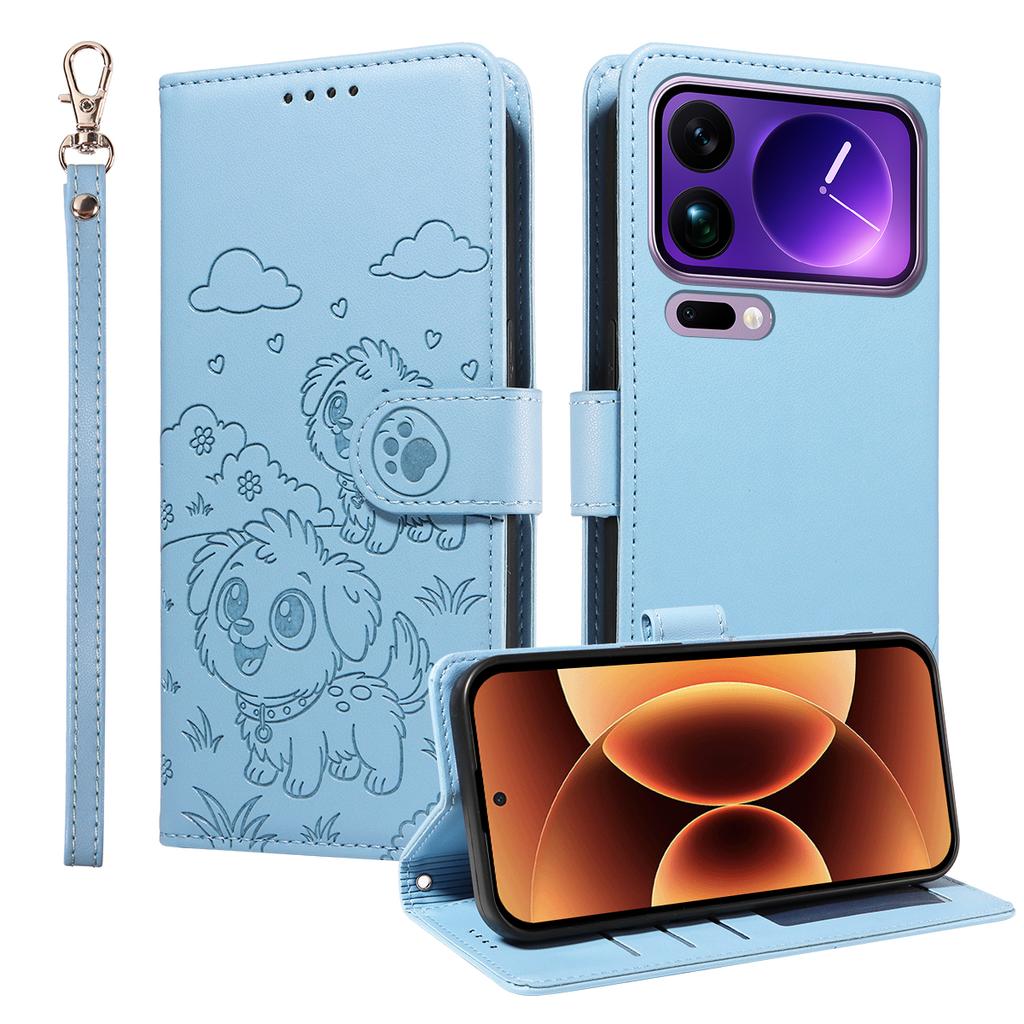 For Xiaomi 17 Pro Max Case RFID Blocking Imprinted Dog Pattern PU Leather Phone Cover with Wrist Strap