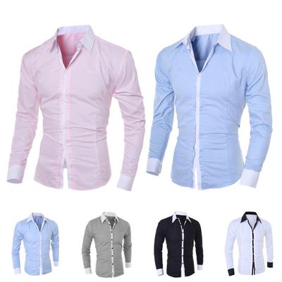 Patchwork Turn-down Collar Men Shirt Top Long Sleeve Buttons Closure Business Shirt Male Clothing