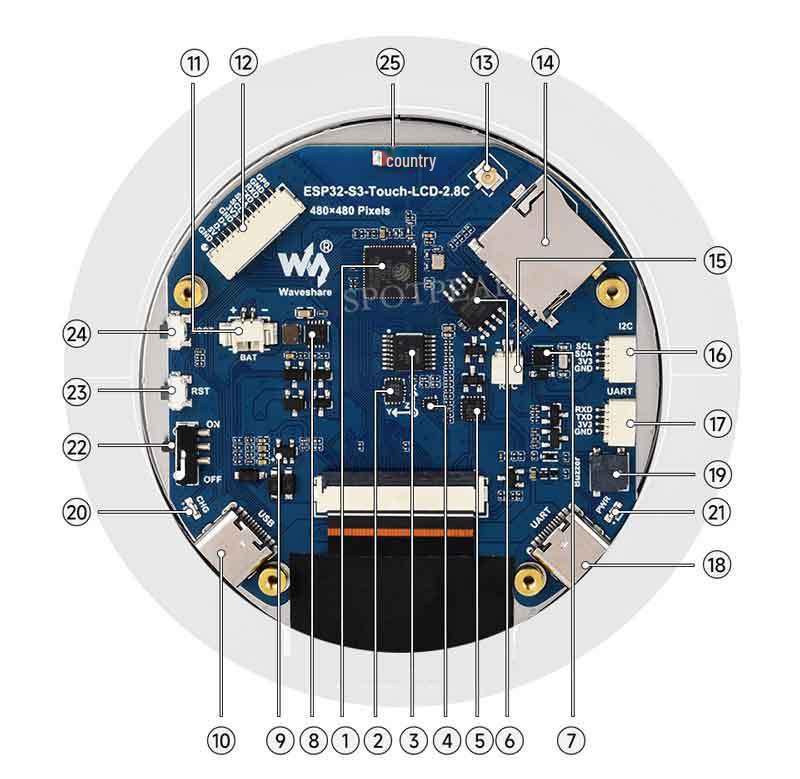 ESP32-S3 Dev Board with 2.8" Round LCD Touchscreen, Sensor, SD, and MP3 Audio