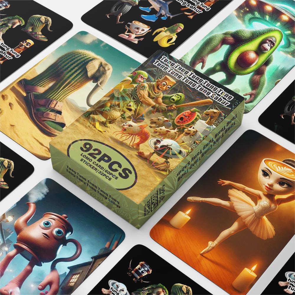 Tralalero 92Pcs Tralala Cards Anime Italian Brainrot Game Card Tung Tung Sahur Photo Collection Kids Party Cosplay Classic Gift