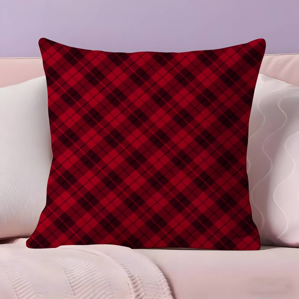 Classic Christmas Plaid Pillow Case Anti-dustmite Pillowcase Invisible Zipper Silky Short Plush Sofa Cushion Cover