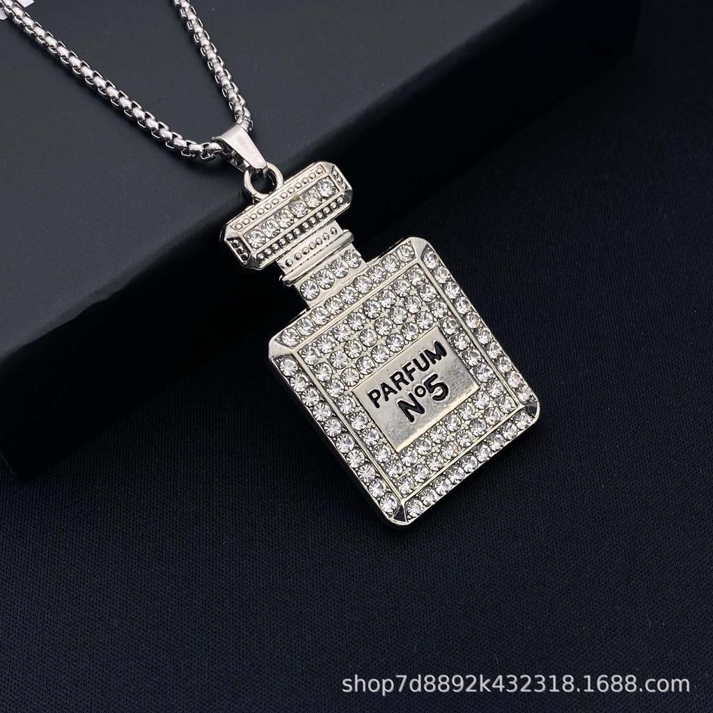 Fashion Personality Long Sweater Chain Hip Hop Bouncy Diamond Perfume Bottle, Pendant Necklace Female
