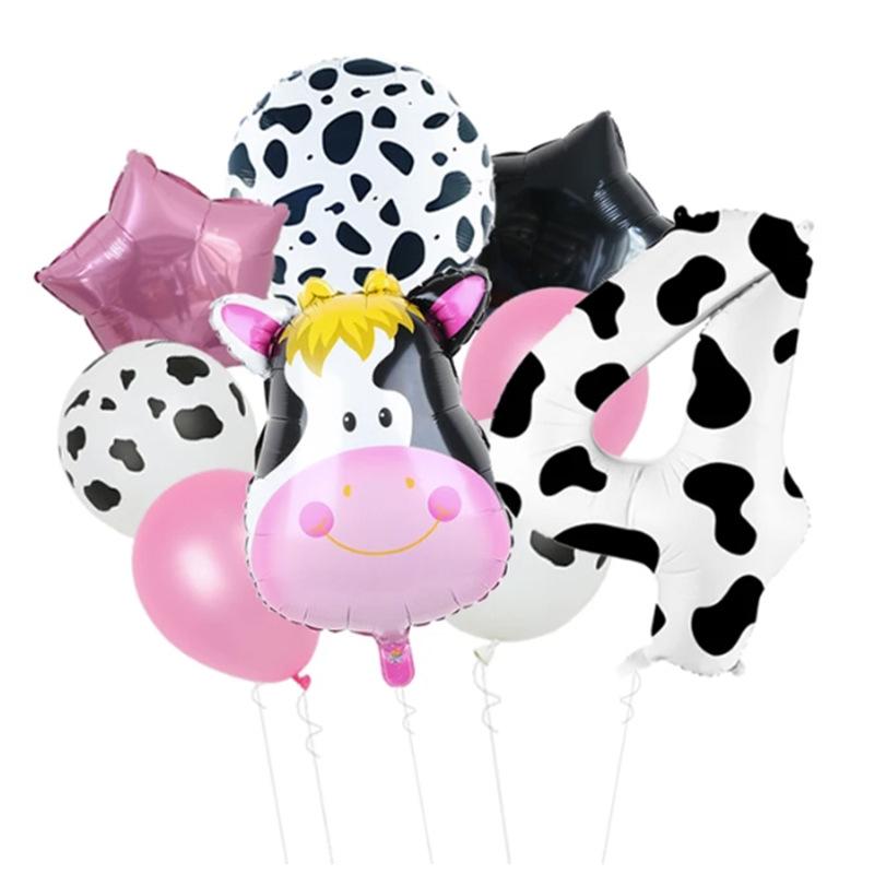 Temu Cow 40-Inch Digital Aluminum Film Balloon Set Black And White Farm Theme Birthday Decoration Balloon