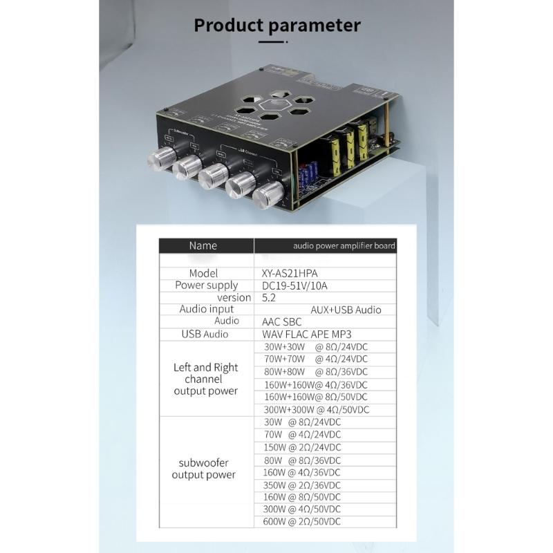 300Wx2 600W 2.1 Channel Amplifier Advanced Cooling Systems for Customized Listening Experience Home Entertainment Party