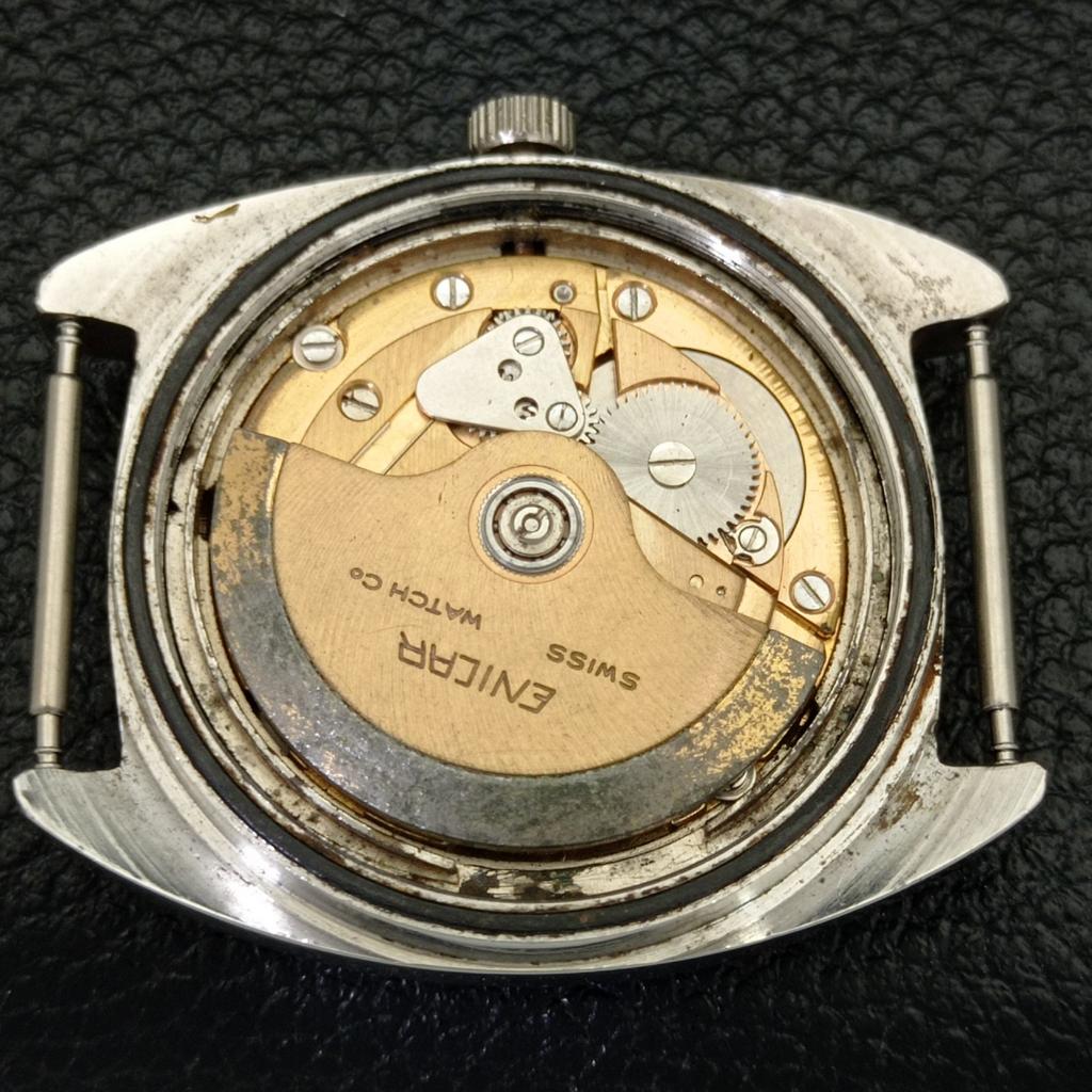 USED SWISS ENICAR AUTOMATIC 167 MENS DAY&DATE BEIGE COLOR DIAL WATCH A432796-2 R113-a432796