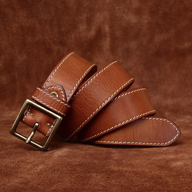 Widened And Thickened First Layer Cowhide Belt Men'S Genuine Leather Pin Buckle Washed Retro Casual Trendy Jeans Belt Men'S