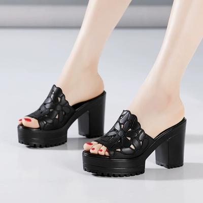 Trend Sommer Damen Plateau Klobiger Absatz Hausschuhe Neu Peep Toe High Heel Schuhe für Damen Outdoor Kleid Party Damen Pantoletten
